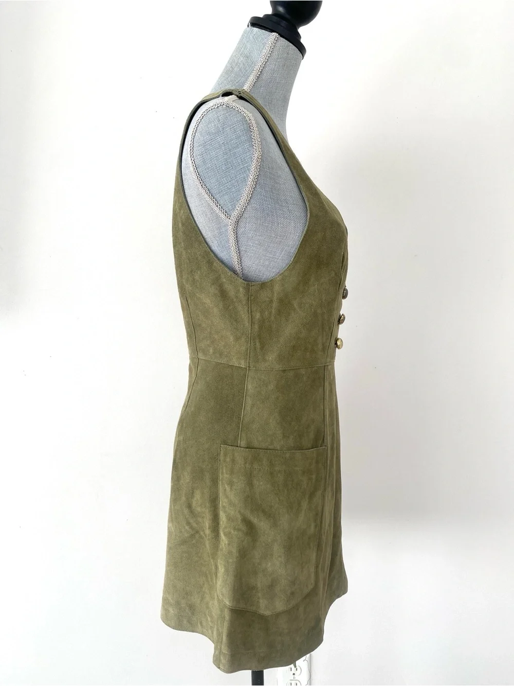 Free People Stevie Mini Dress Olive Green Suede Double-Breasted Sz 6 Military